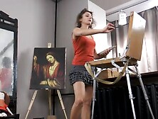 Simona Finishes Painting And Strips Naked By Easel - Wearehairy