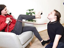 Foot Slave Domination On A Leash (Foot Domination,  Femdom,  Sneakers,  Foot Worship,  Hot Feet)