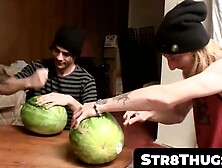 Str8Thugs. Com - Three Horny Twinks Engage In A Shared Jack Off Session With A Messy F