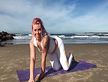 Bonni B Good Joi Guided Meditation With Yoga And Flashing On Public Beach!