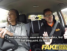 Fake Driving School Nervous Ebony Teen Filled Up By Her Teacher In The Car