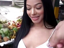 Babe Hispanic market women introduces vulgar stud to her forbidden fruit