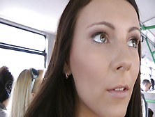 Nasty bitch sucks cock in a public restroom