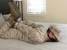 Cuffed And Gagged Marine Hogtied In Uniform