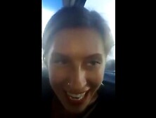 Pierced Brunette Blows In The Car