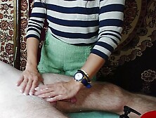 CFNM erection post wax penacial cock stroking