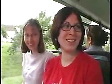 Busty brunette anal fuck on a public bus