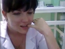 Naughty nurse strips for a webcam at work