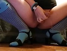 Sissy Cumshot In Blue Socks And Black Heels