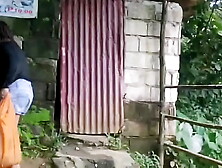 Filipina Rides in Public Toilet by the River