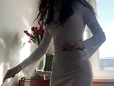 Cleaning cutie in a see-through dress showing off her perfect body