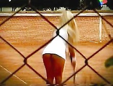 Tennis upskirt (fake) and downblouse with hot blonde