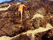 Beach And Bush Walks In Orange One Piece Swimsuit