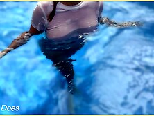 Wifey wet shirt in the pool with perfect braless tits