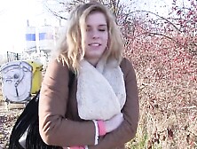 Blonde Czech amateur bangs outdoor