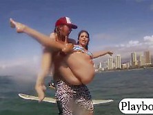 Women Learning How To Surf And Have Crab Munching Compete