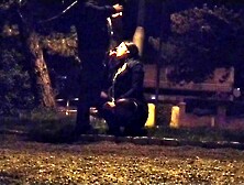Whore deal with a big fat dick in the public park, leashed
