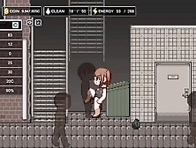 Asian cartoon game sweet lady giving pleasure in the streets.  Life of a skank