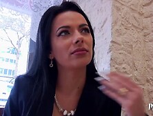 Seductive brunette hair in erotic,  ebony nylons,  Cosmina is riding a emo hard rod after sucking it