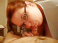 Nerdy glassed fat big boobed brunette girl pov blowjob in the bedroom