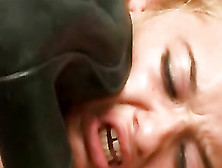 Two brunette babes walk on blonde in high-heeled boots