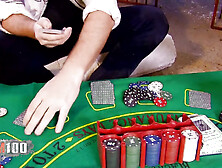 Perfect young brunette Aris Dark paying her poker with her pussy