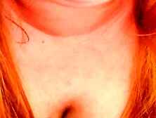 Woman Salivating Excessively on Her Pants,  Close-Up