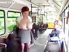 Chick Shows Boobs In The Tram