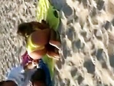 Sexy blonde chick in yellow bikini