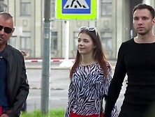 Slim tourist accepts assist and double penetration in trio