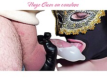 Blowjob - huge unloading in condom!