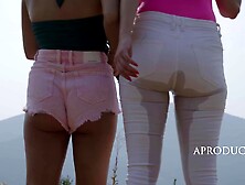 Julia And Marina Wetting Jeans On Bare Foot Hike