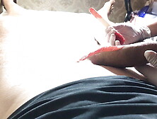 Brazilian Waxing of a big Dick  Part 4 Waxing the Shaft unde