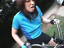 Teen japanese girls dildo fucked while riding bikes