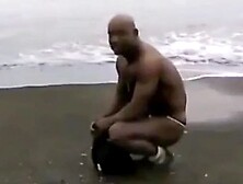 Muscled Asian Stud Bares Almost All At The Beach (Amateur )