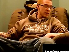 Nerd Glasses Girl Stroking Her Man's Dick Until He Explodes With Pleasure