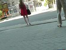 Upskirt G-string looks sexy under the A-line skirt