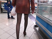 Black Stockings Upskirt In Supermarket