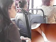 Very erotic upskirts (fake) on the Russian bus