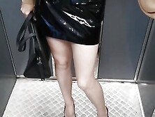 Elevator Crossed Legs Orgasm In Pvc