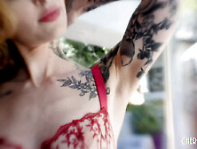 Tattooed Strawberry Blonde Alt Bitch Penny Archer Plays with Her Natural Breasts Before A Doggystyle Fucking