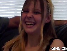 Magnificent black brunette hair Millie riding a large meat member