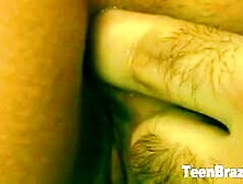 Cute Brazilian Teen with Tan Lines and Hairy Pussy has Sex