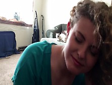 Curly girlfriend sucks black dick dry