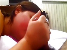 Chubby girl sucks and jerks her bf pov on the bed