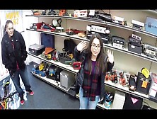 Two brunette lesbian couples gets caught and one of them gets fucked