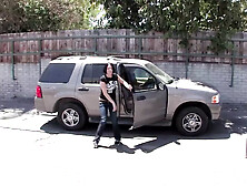 This brunette lady brought her friend to get 2 super sized penises in her butt