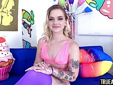 TRUE ANAL Petite tattooed blond Joey White has her taut arsehole stretched wide open