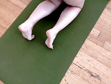 Yoga Teacher practises Naked with Snatch Close Up