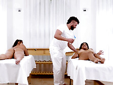 Sheila Ortega and Lapaisita get fucked by bearded masseur